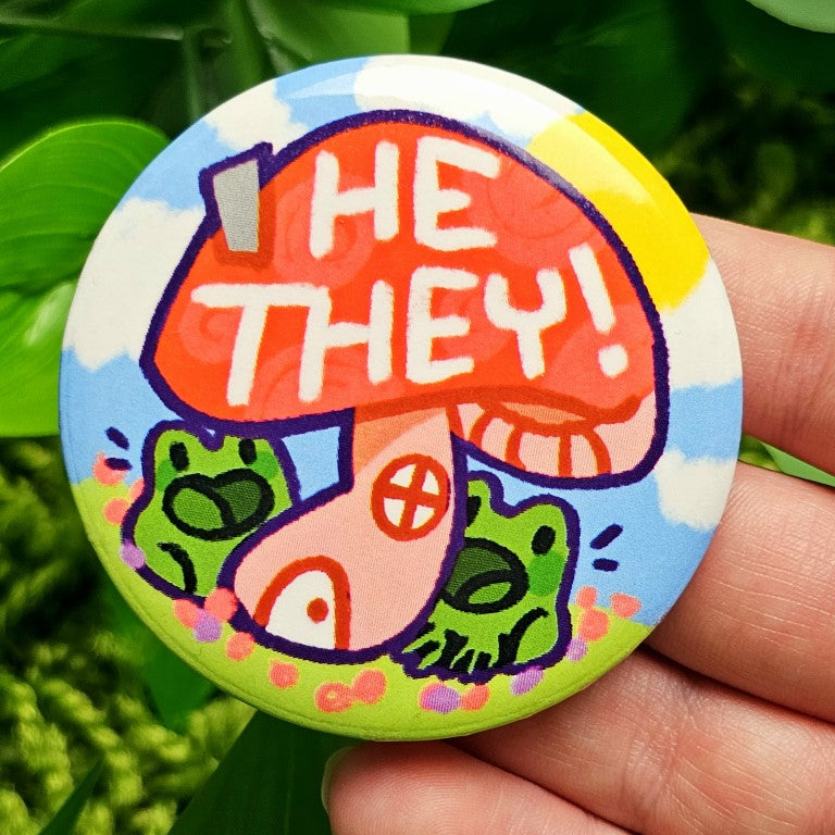 Pronoun Frog Mushroom Large Buttons