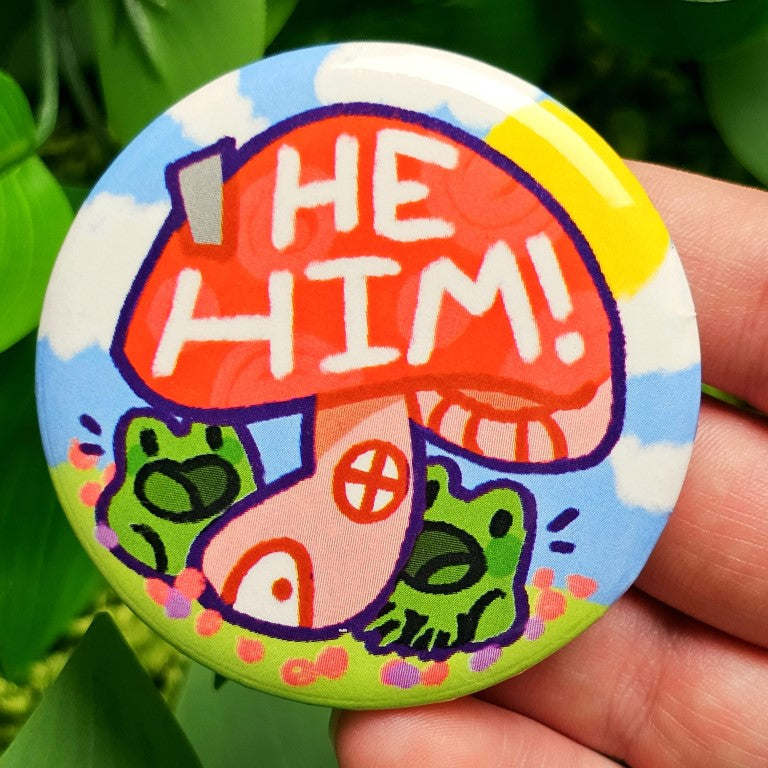 Pronoun Frog Mushroom Large Buttons