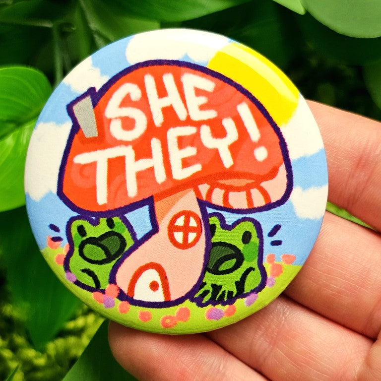 Pronoun Frog Mushroom Large Buttons