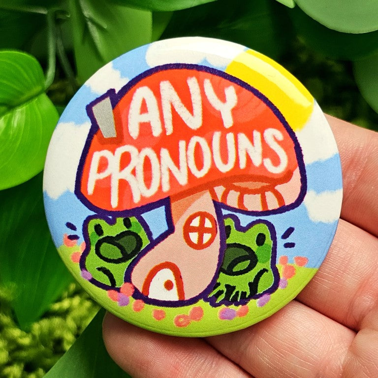 Pronoun Frog Mushroom Large Buttons