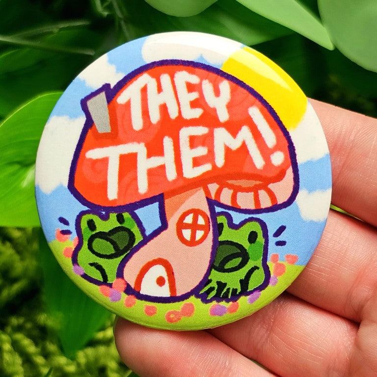 Pronoun Frog Mushroom Large Buttons