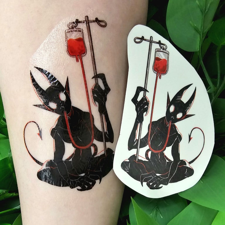 Blood Bag Demon Temporary Tattoo