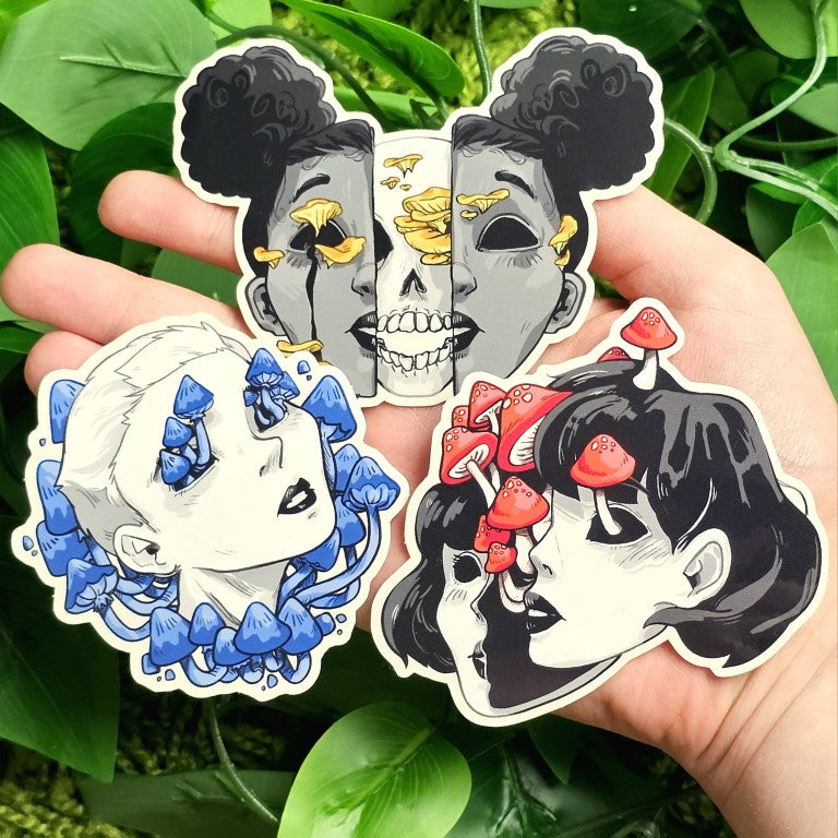 Clear Mushroom Face Girl Waterproof Stickers!