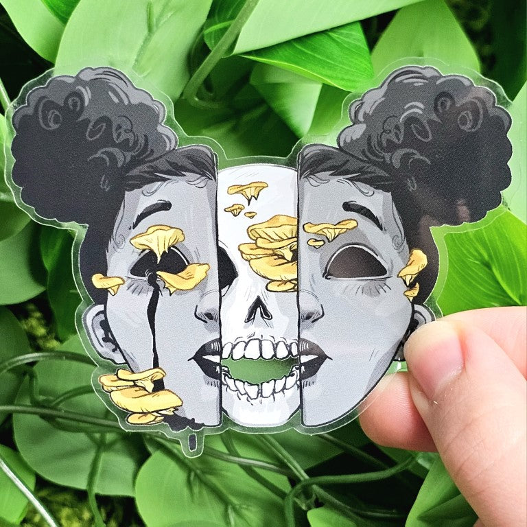 Clear Mushroom Face Girl Waterproof Stickers!