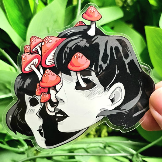 Clear Mushroom Face Girl Waterproof Stickers!