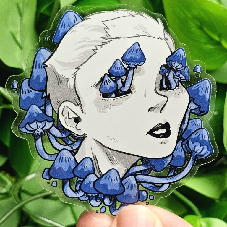 Clear Mushroom Face Girl Waterproof Stickers!