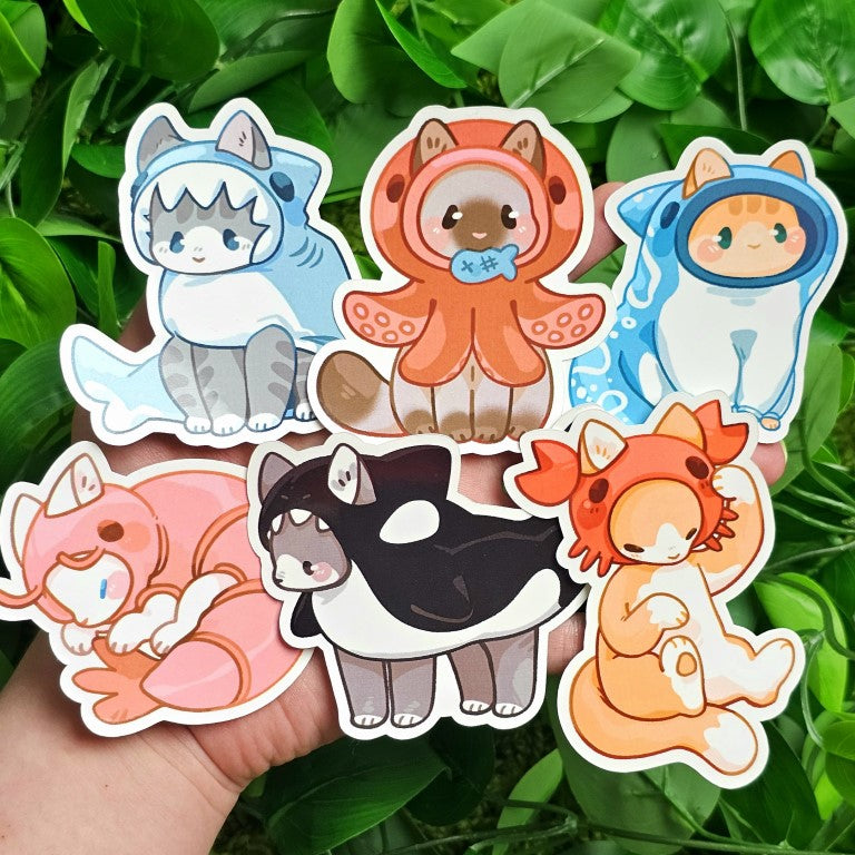 Cats in Sea Creature Costumes Stickers