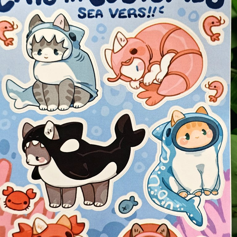 Cats in Sea Creature Costumes Sticker Sheet