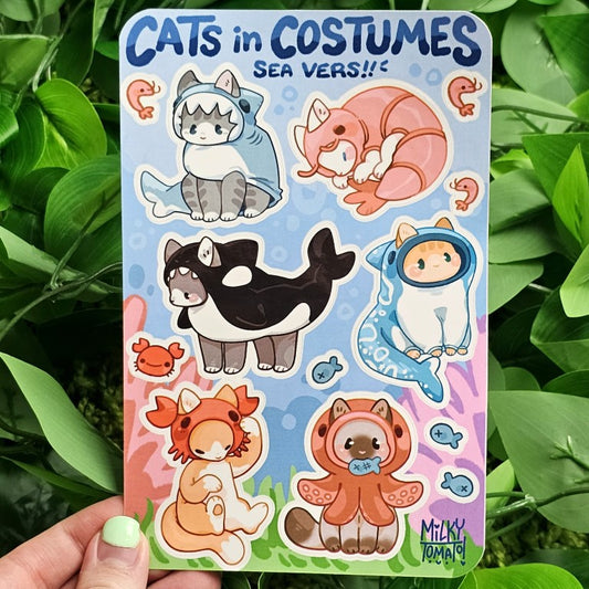 Cats in Sea Creature Costumes Sticker Sheet