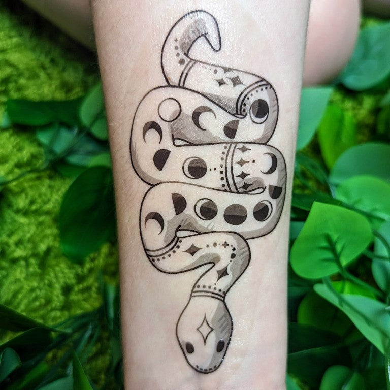 Small fine line black Soma snake temporary tattoo