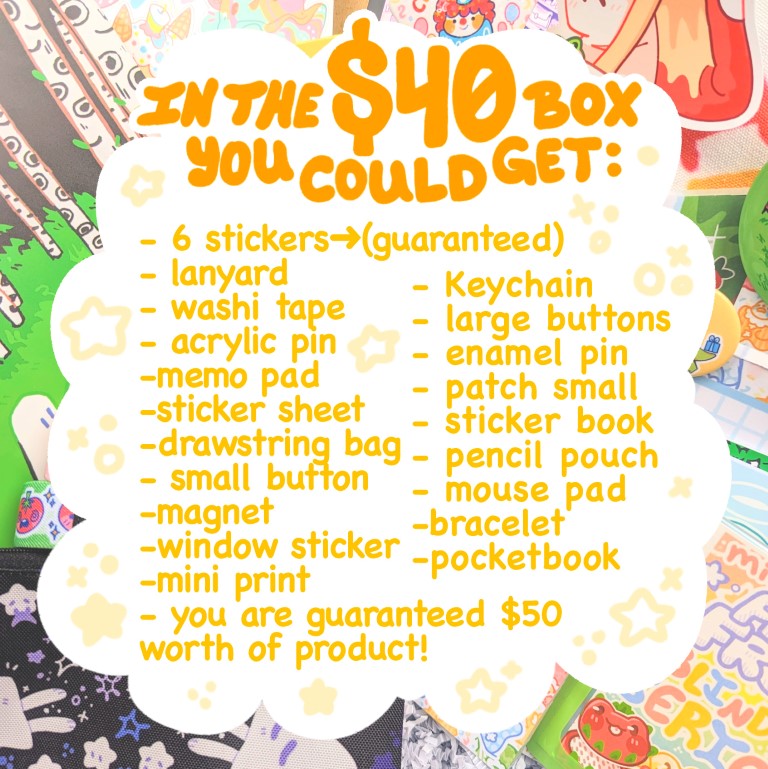 List of what might come in a $40 cute mystery gift box