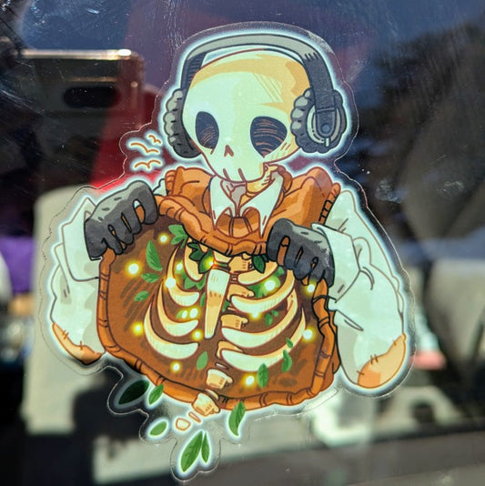 Chilling Skeleton with Fireflies Window Sticker