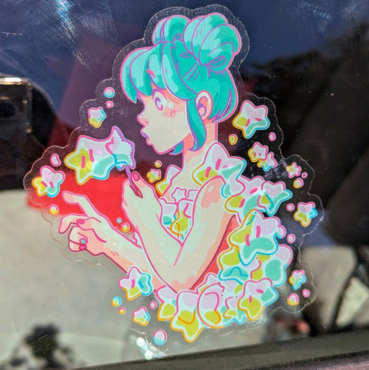 Bubble Girl Blue Window Sticker