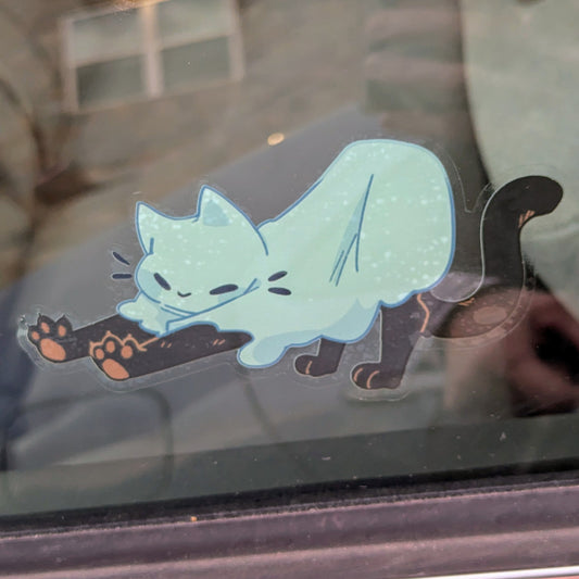 Stretching Ghost Cat Window Sticker