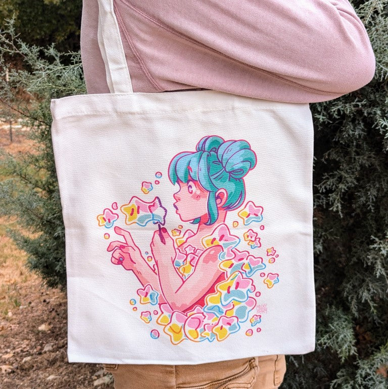 Bubble Girl Teal Tote Bag