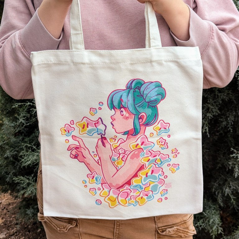 Bubble Girl Teal Tote Bag