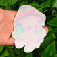 Unpeeled Lilguy Mushroom Fairy window sticker in Milky's Hand