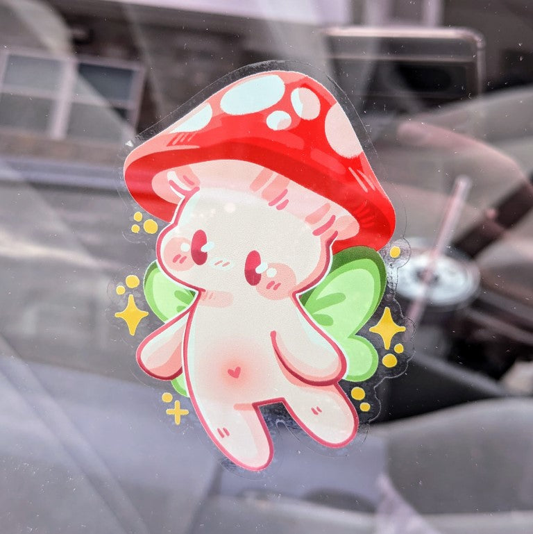 Mushroom Fairy Lilguy window sticker on car window