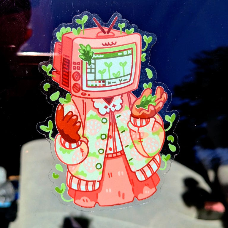 Strawberry Sprout TV Head Window Sticker