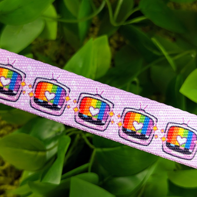 close up of Rainbow TV lanyard