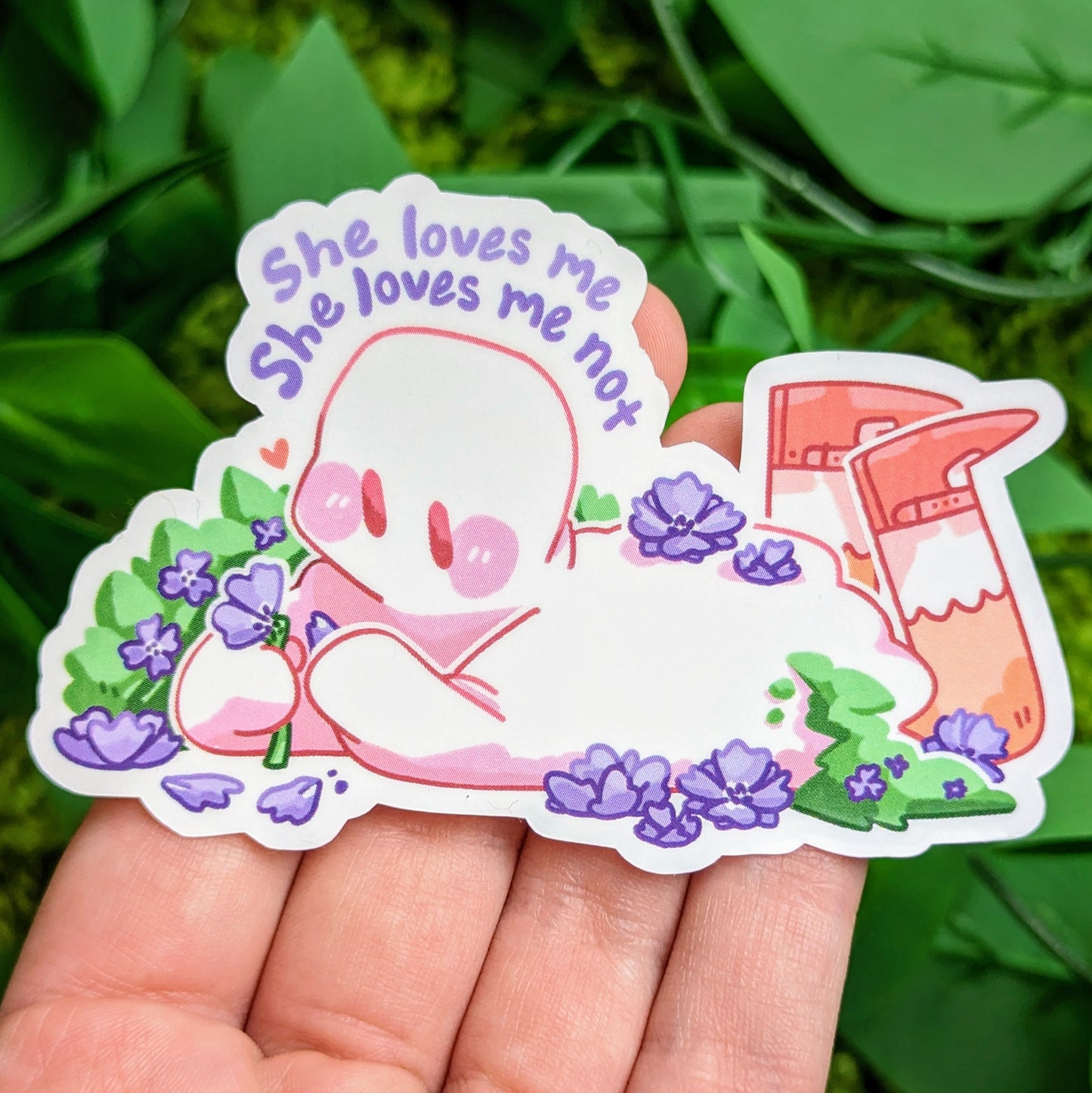 valentine flower ghost sticker with she loves me text